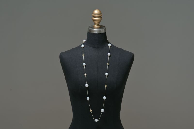 ✾Mページ✾　K18YG 淡水パール＆ミラーボール付きデザインネックレス SETUP7｜IRIS 47/baroque pearl lariat necklce バロック パール